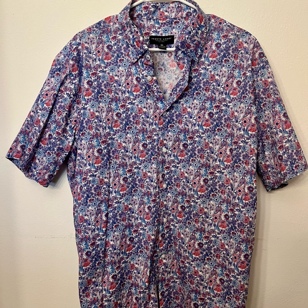 PRONTO UOMO MENS SHORT SLEEVE FLORAL SHIRT (MENS WAREHOUSE) SIZE XL